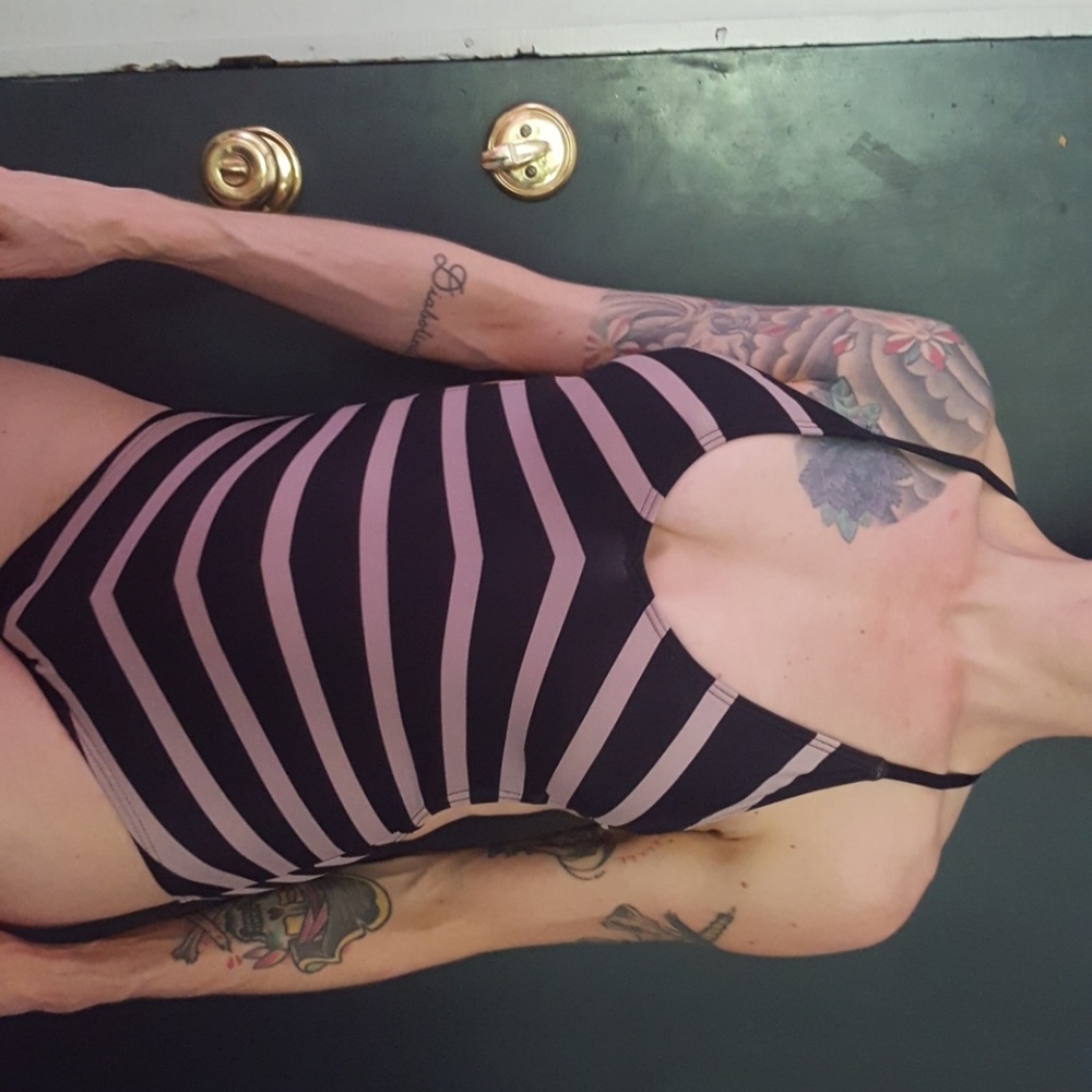 DKNY striped one piece bathing suit